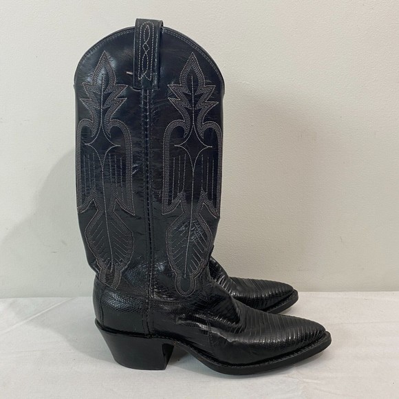 VTG Dan Post Black Teju Lizard Leather Embroidered Western Cowboy Boots Womens 5 - Picture 7 of 14
